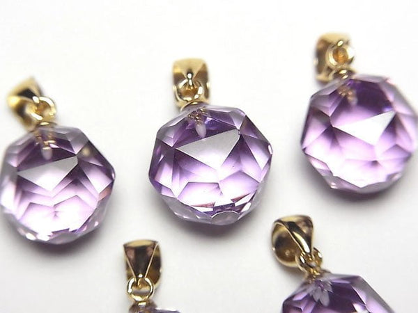 [Video]High Quality! Amethyst AAA Star Faceted Round 12mm Pendant 18KGP 1pc