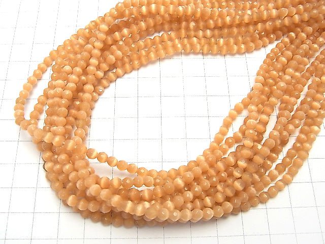 1strand $1.79! Brown Color Cat's Eye 32Faceted Round 4mm 1strand beads (aprx.14inch/34cm)