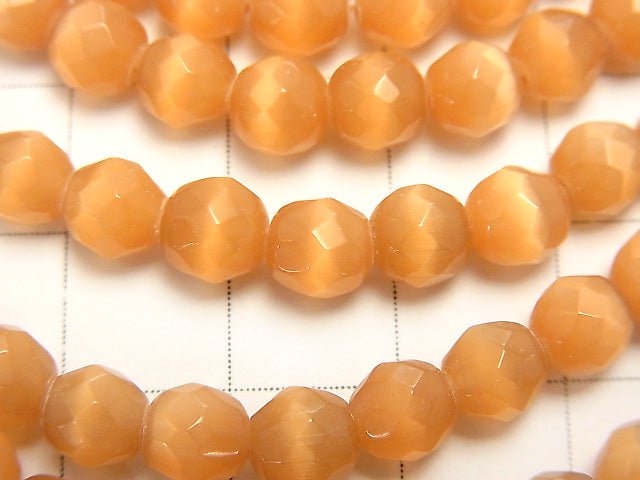 Brown color Cat's Eye 32Faceted Round 6mm 1strand beads (aprx.14inch / 34cm)