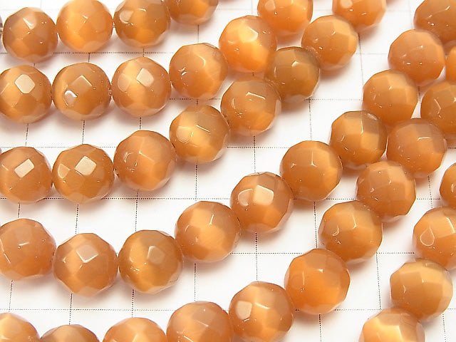 Brown color Cat's Eye 32Faceted Round 10mm 1strand beads (aprx.14inch / 34cm)