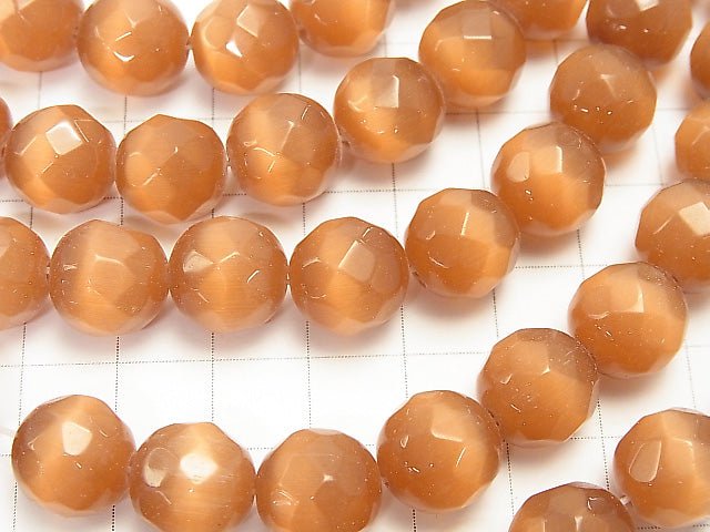 Brown color Cat's Eye 32Faceted Round 12mm 1strand beads (aprx.14inch / 34cm)