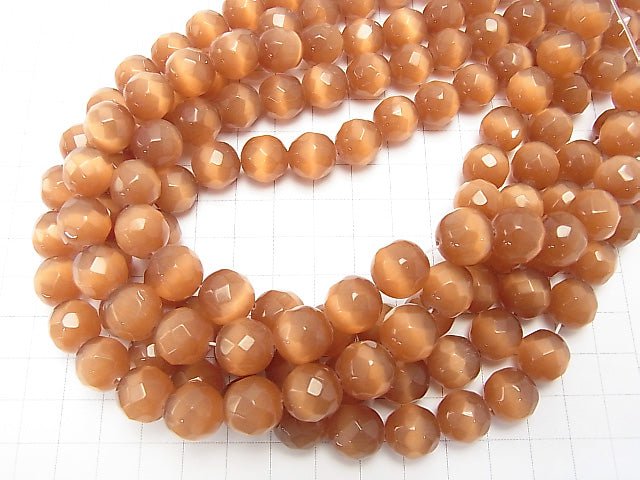 Brown color Cat's Eye 32Faceted Round 12mm 1strand beads (aprx.14inch / 34cm)