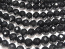 Black Tourmaline AAA 64 Faceted Round 10 mm [2 mm hole] half or 1 strand beads (aprx.15 inch / 38 cm)