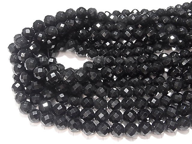 Black Tourmaline AAA 64 Faceted Round 10 mm [2 mm hole] half or 1 strand beads (aprx.15 inch / 38 cm)