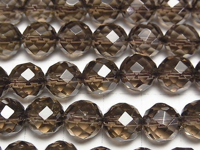 Smoky Quartz AAA 64Faceted Round 10mm half or 1strand beads (aprx.15inch/37cm)