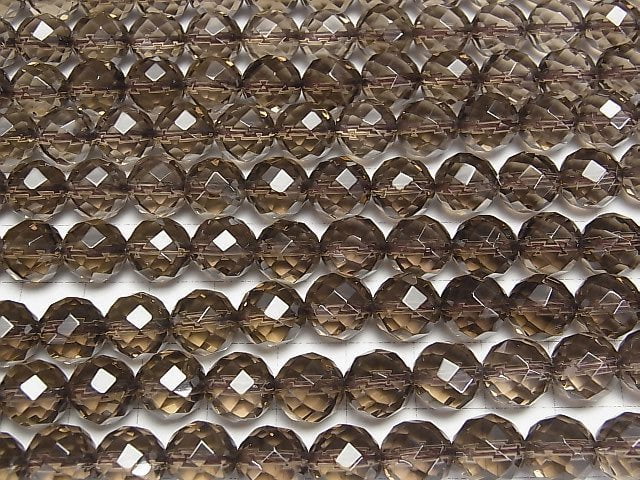 Smoky Quartz AAA 64Faceted Round 10mm half or 1strand beads (aprx.15inch/37cm)