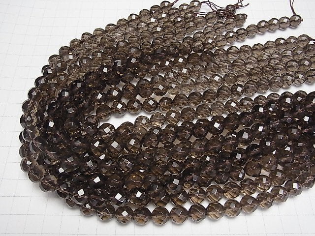 Smoky Quartz AAA 64Faceted Round 10mm half or 1strand beads (aprx.15inch/37cm)