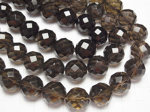 Smoky Quartz AAA 64Faceted Round 16mm 1/4 or 1strand beads (aprx.15inch/37cm)