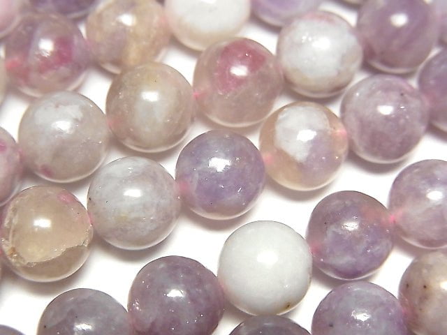 [Video]Lepidolite with Pink Tourmaline Round 8mm 1strand beads (aprx.15inch/38cm)