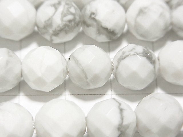 Howlite Magnesite 64 Faceted Round 10 mm [2 mm hole] half or 1 strand beads (aprx.15 inch / 38 cm)