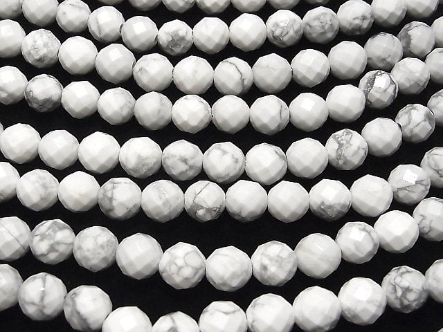 Howlite Magnesite 64 Faceted Round 10 mm [2 mm hole] half or 1 strand beads (aprx.15 inch / 38 cm)