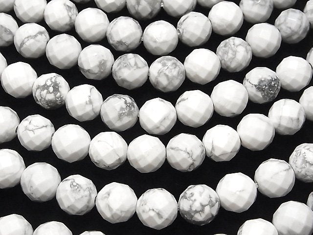 Howlite Magnesite 64 Faceted Round 12 mm [2 mm hole] half or 1 strand beads (aprx.15 inch / 38 cm)