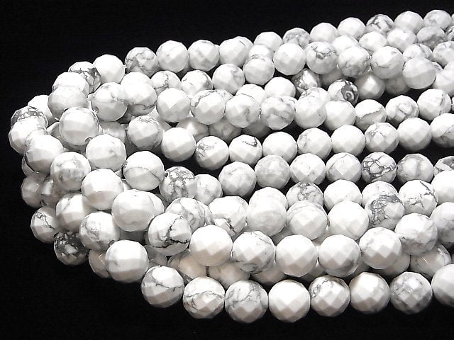 Howlite Magnesite 64 Faceted Round 12 mm [2 mm hole] half or 1 strand beads (aprx.15 inch / 38 cm)