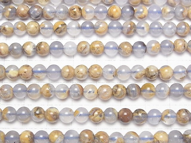 [Video] Argentine Blue Chalcedony AA + Base Rock included Round 6mm half or 1strand beads (aprx.15inch / 38cm)
