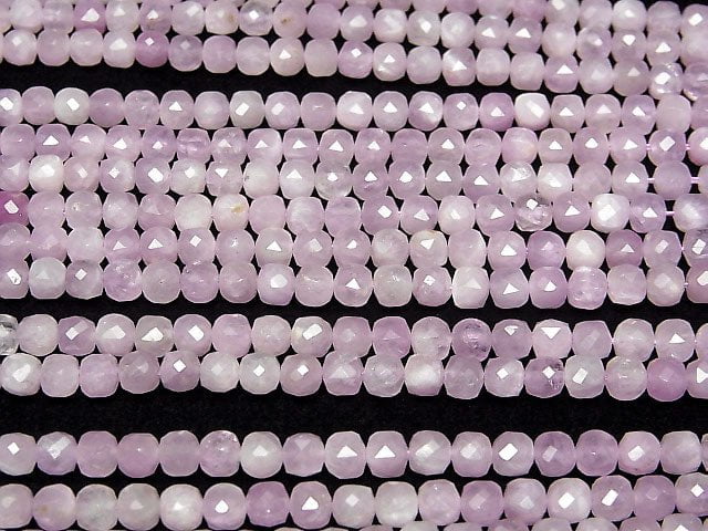 [Video]High Quality! Kunzite AA++ Cube Shape 4x4x4mm half or 1strand beads (aprx.15inch/37cm)