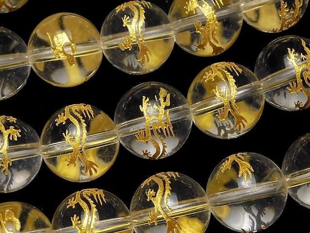 [Video] Gold! [Dragon, Four Divine Beasts] Carved! Crystal AAA- Round 10mm, 12mm, 14mm 1/4-1strand beads (aprx.15inch/36cm)