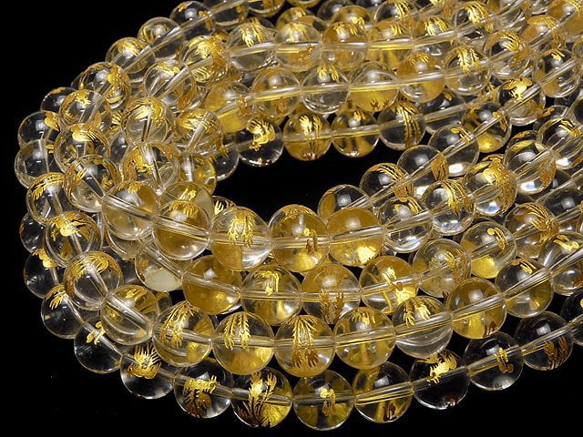 Gold! [Phoenix, Four Divine Beasts] Carved! Crystal AAA- Round 10mm, 12mm, 14mm 1/4-1strand beads (aprx.15inch/36cm)