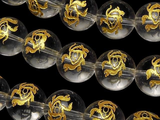 [Video] Gold! [Turtle, Four Divine Beasts] Carved! Crystal AAA- Round 10mm, 12mm, 14mm 1/4-1strand beads (aprx.15inch/36cm)