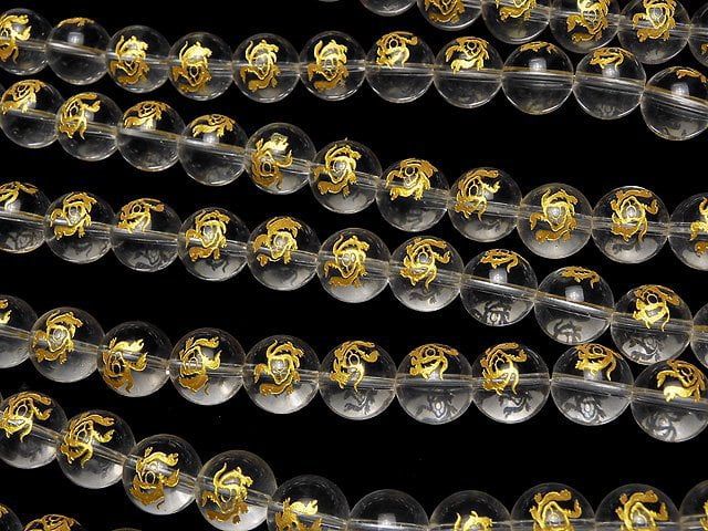 [Video] Gold! [Turtle, Four Divine Beasts] Carved! Crystal AAA- Round 10mm, 12mm, 14mm 1/4-1strand beads (aprx.15inch/36cm)