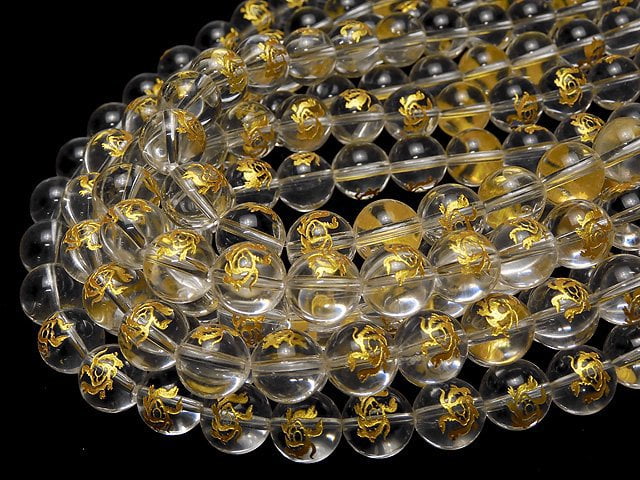 [Video] Gold! [Turtle, Four Divine Beasts] Carved! Crystal AAA- Round 10mm, 12mm, 14mm 1/4-1strand beads (aprx.15inch/36cm)