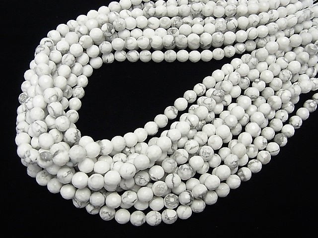 [Video] Howlite Magnesite  128Faceted Round 6mm 1strand beads (aprx.15inch/38cm)