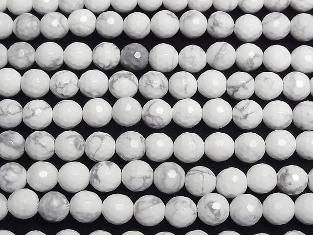 [Video] Howlite Magnesite 128 Faceted Round 8mm 1-strand beads (approx. 15 inches/38 cm)