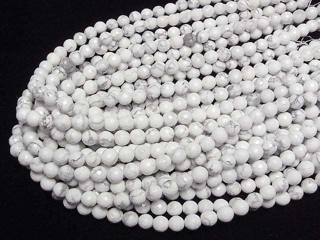 [Video] Howlite Magnesite 128 Faceted Round 8mm 1-strand beads (approx. 15 inches/38 cm)