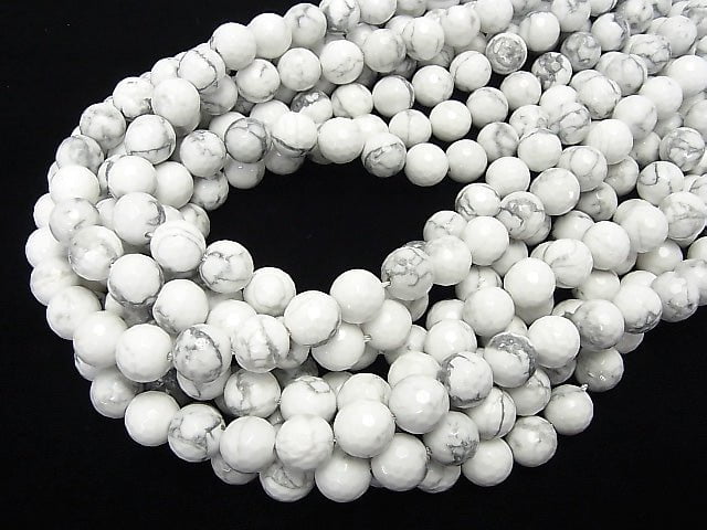 [Video] Howlite Magnesite  128Faceted Round 10mm 1strand beads (aprx.15inch/38cm)