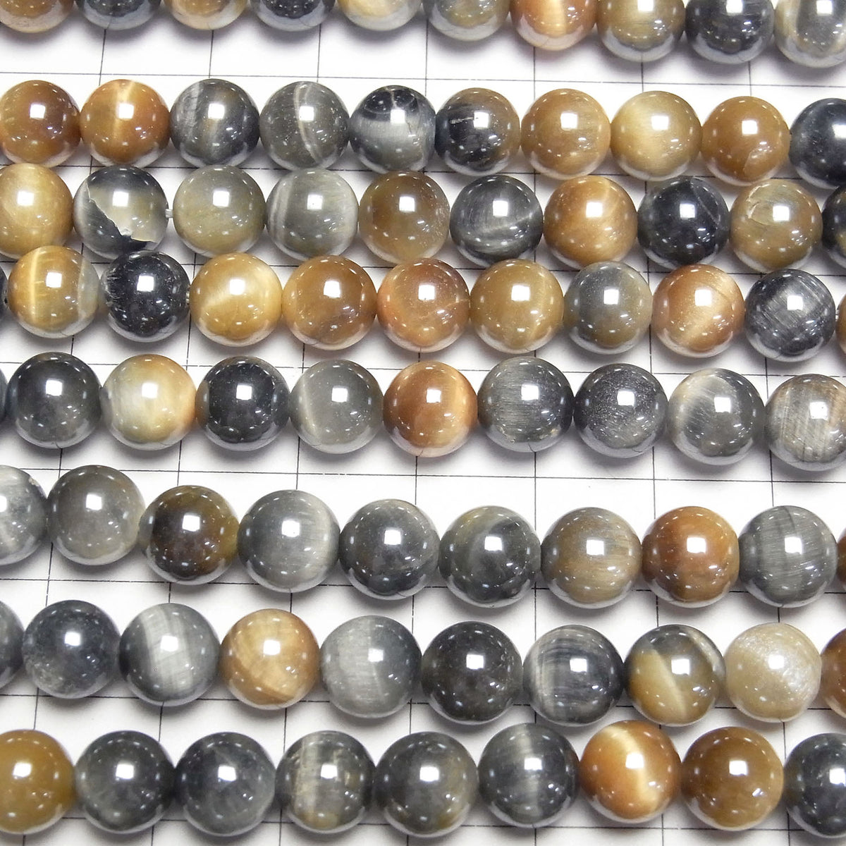 Argent bleu et Œil de tigre doré AA++ Rond 8mm perles revêtues 1fil (env. 15 pouces/37cm)