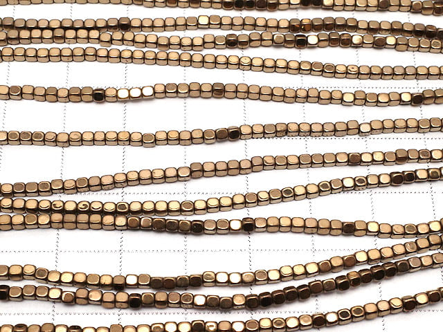 Hematite Cube 2x2x2mm Bronze Coating 1strand beads (aprx.15inch / 37cm)