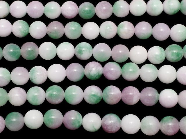 Pink Purple x Green Jade Round 8mm 1strand beads (aprx.15inch / 36cm)