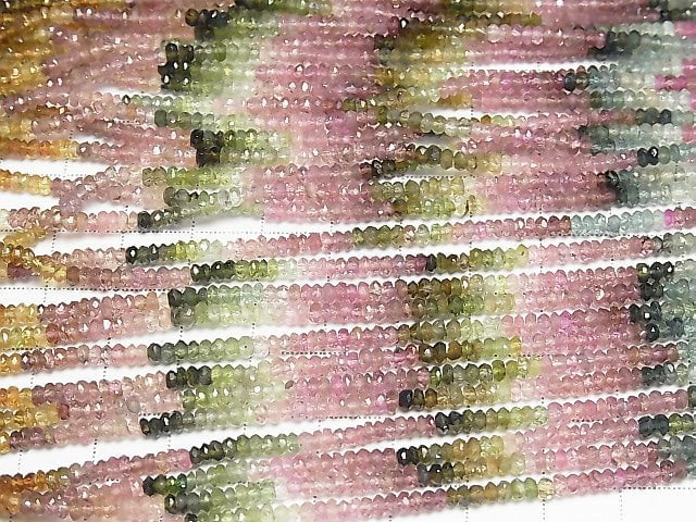 [Video] High Quality Multicolor Tourmaline AAA - AA ++ Faceted Button Rondelle half or 1strand beads (aprx.13 inch / 32 cm)