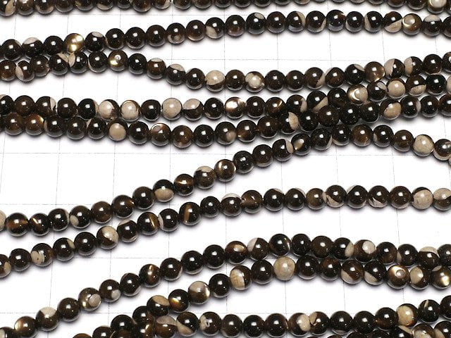 [Video] Mother of Pearl MOP Brown Round 4mm 1strand beads (aprx.15inch / 38cm)