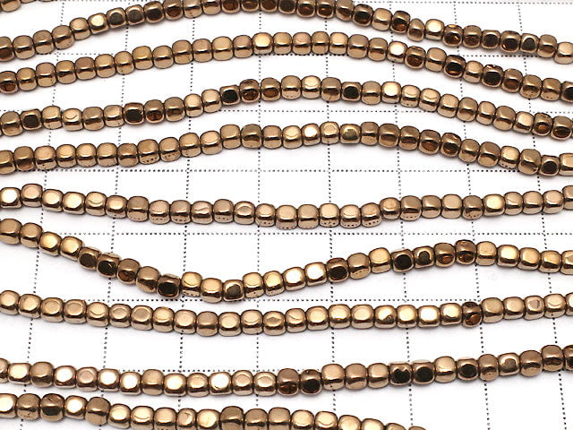 Hematite Small Size Cube 3x3mm x 3mm Bronze Coating 1strand beads (aprx.15inch / 38cm)