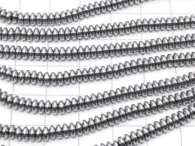 [Video] Hematite Rondelle 4 x 4 mm x 2 mm Silver coating 1 strand beads (aprx.15 inch / 38 cm)