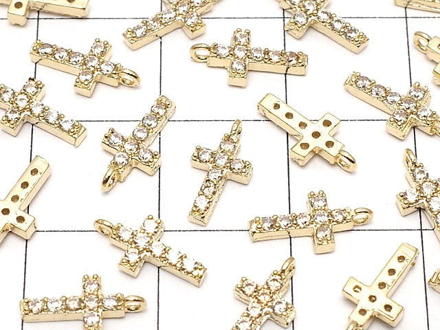 Metal Parts Charm with CZ Cross 10 x 5 mm [champagne] gold color 2 pcs
