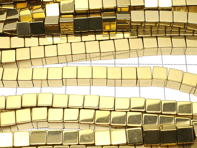 [Video] Hematite Cube 6 x 6 mm x 6 mm gold coating 1 strand beads (aprx.15 inch / 38 cm)