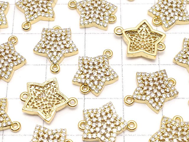 Metal Parts Star Motif Both Side Charm 15 x 13 mm Gold Color (with CZ) 2 pcs