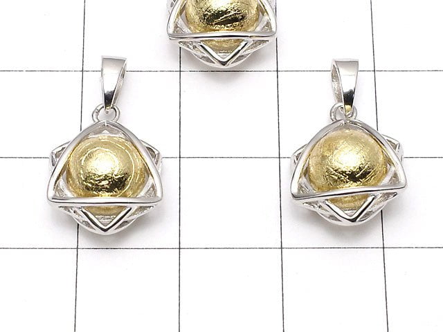 Meteorite (Altai meteorite) 8mm sphere set Star-shaped Pendant Gold color Silver 925