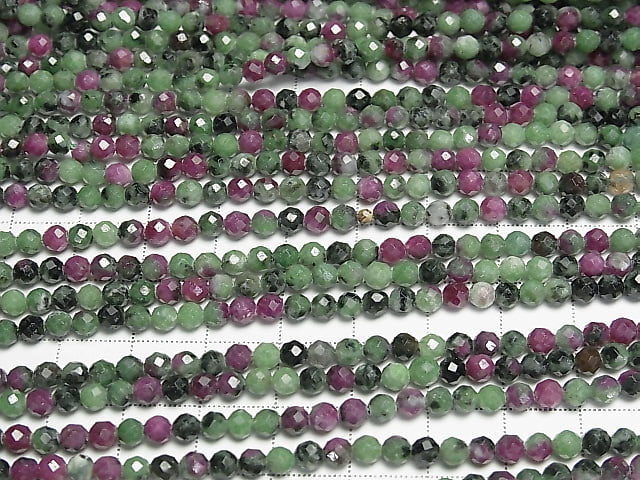 [Video] High Quality! Ruby Inzoisite Faceted Round 4mm 1strand beads (aprx.15inch/37cm)