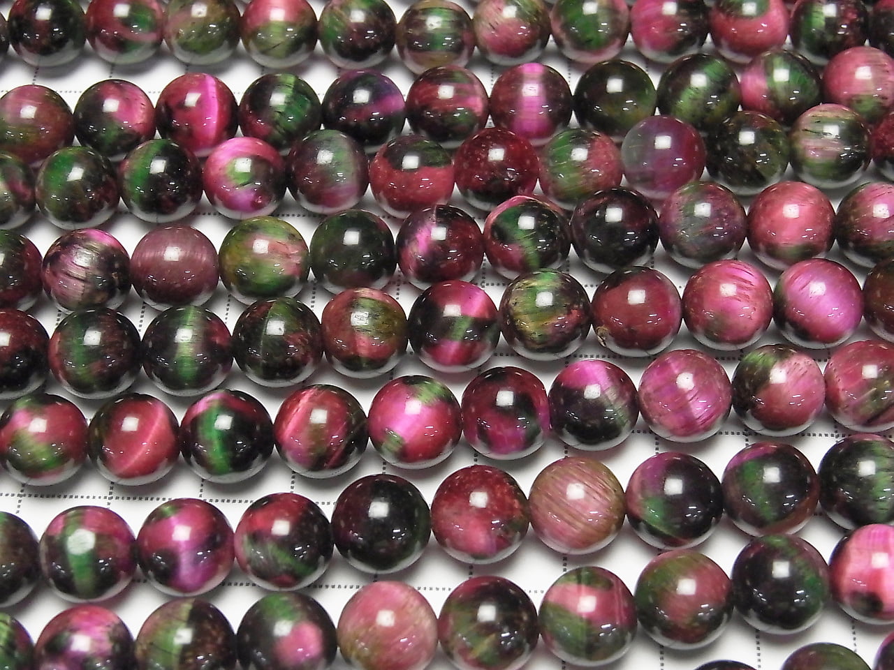 Mixed color Tiger's Eye Round 10mm [pink x green 2] half or 1strand beads (aprx.15inch/37cm)