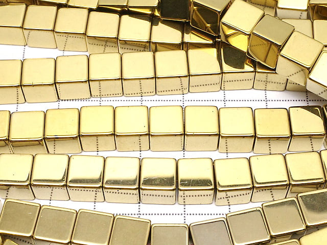 [Video] Hematite Cube 8 x 8 mm x 8 mm gold coating 1 strand beads (aprx.15 inch / 38 cm)
