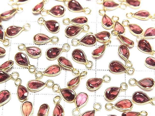 [Video]High Quality Pink Garnet AAA Bezel Setting Pear shape Faceted 6x4mm 18KGP 3pcs
