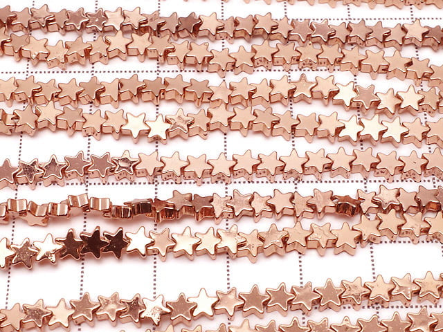 [Video] Hematite Star 4x4mm Pink Gold Coating 1strand beads (aprx.15inch/37cm)