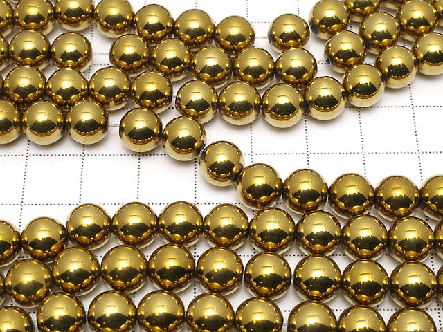Magnetic! Hematite Round 8mm gold coating 1strand beads (aprx.15inch / 36cm)