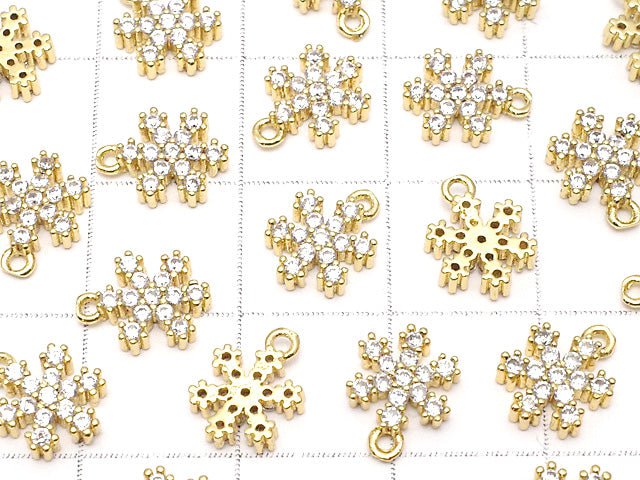 Metal Parts Snow Crystal Charm w / CZ Gold Color 2 pcs