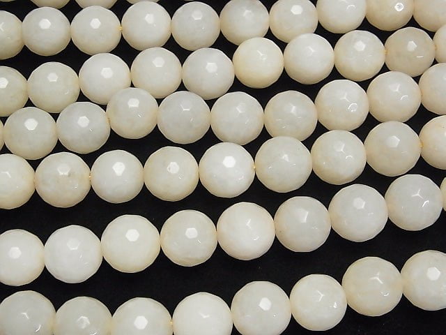 1strand $6.79! White Beige Color Jade 128 Faceted Round 12 mm 1strand beads (aprx.15 inch / 36 cm)