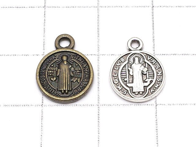 Metal Parts Charm 13x10x2mm St. Benedict Miraculous Medal Motif 10pcs