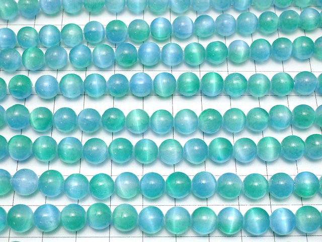 [Video] Selenite (Gypsum) Round 8mm [Blue x Green] 1strand beads (aprx.15inch/37cm)