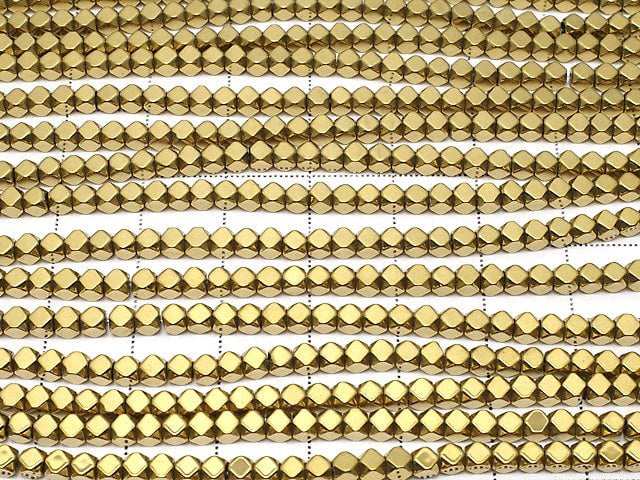 [Video]Hematite Small Size Cube Shape 3x3x3mm gold coating 1strand beads (aprx.15inch/38cm)